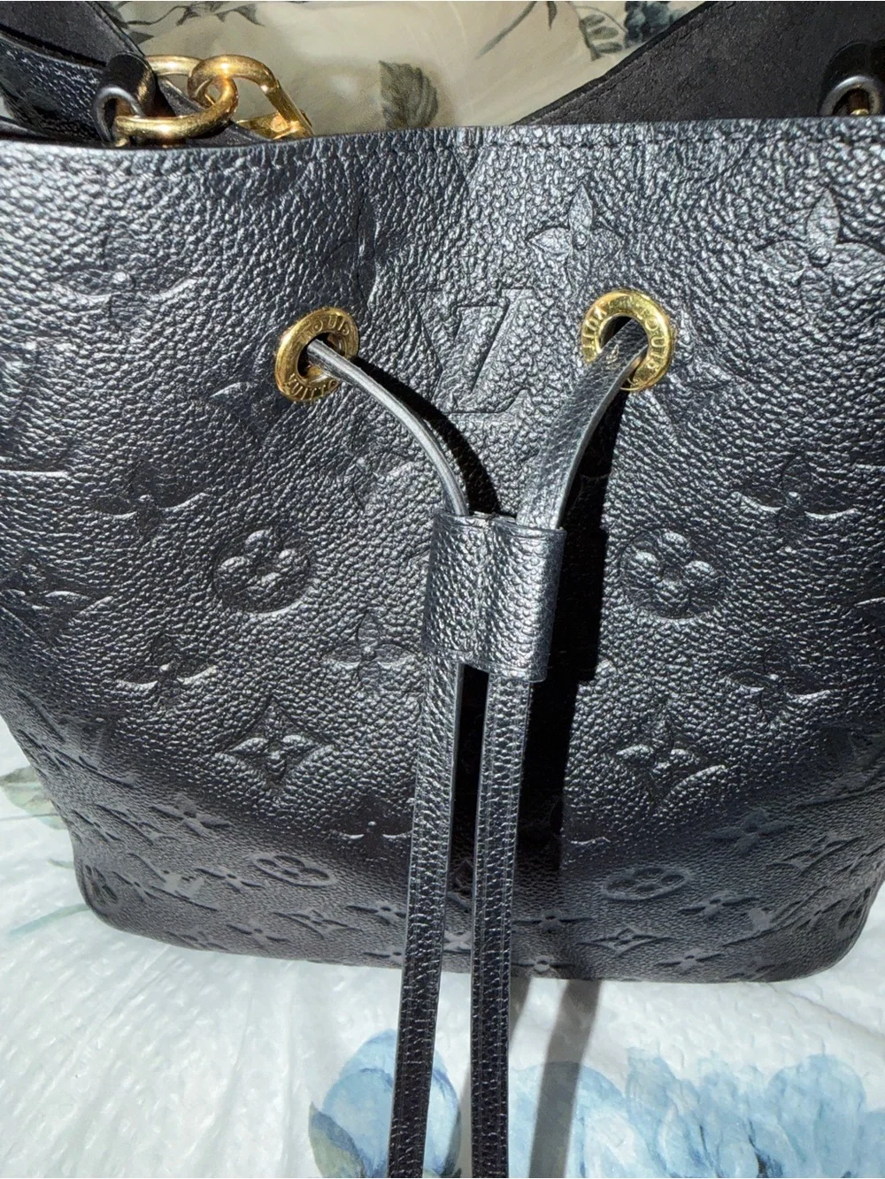 Louis Vuitton Black Embossed Monogram Drawstring Hobo Bag